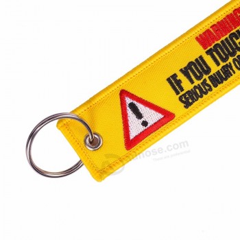 Yelloew danger broderie porte-clés pour motos et voitures une pièce avertissement porte-clés Étiquette de lancement Porte-clés Porte-clés Porte-clés Porte-clés Porte-clés Étiquette