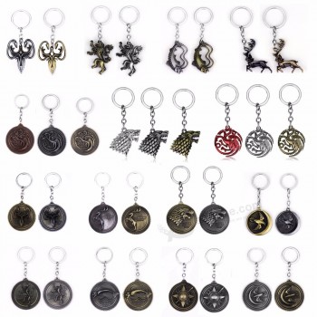 RJ Game of Thrones porte-clés Maison Stark Wolf pendentifs porte-clés Une chanson de glace et de feu Targaryen Dragon porte-clés Souvenirs cadeau