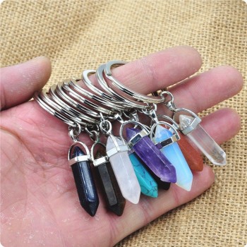 1 PC fashion natural stone pendant keychain natural quartz stone Key rings pink crystal Key chains accessories jewelry gift