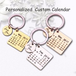 Personalized Calendar Keychain Hand Carved Calendar Highlighted with Heart Date Keyring Stainless Steel Private Custom Brelok