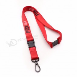 promotional polyester embroidery custom woven badge holder lanyard with metal hook