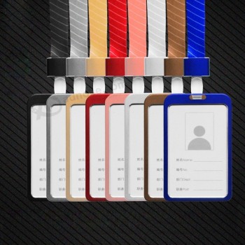 Alliage d’aluminium Titulaire de la carte d’identité Nom avec lanière Étiquette Personnel Entreprise Porte-badge Fournitures de travail de bureau Papeterie en gros