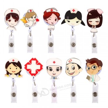 Cartoon Doctor Nurse Retractable Pull Badge Holder Reel ID Key Lanyard Name Tag Card Badge Holder Reels For KIDS