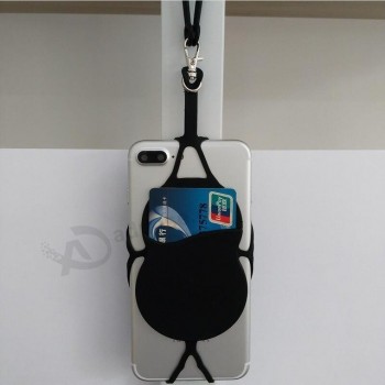 2PC Universal Necklace Lanyard strap pounch card holder silicone phone Case bag