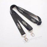Longes porte-badge noir bon marché en polyester personnalisé de vente chaude avec double clip d’extrémité