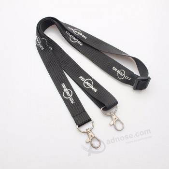 Longes porte-badge noir bon marché en polyester personnalisé de vente chaude avec double clip d’extrémité