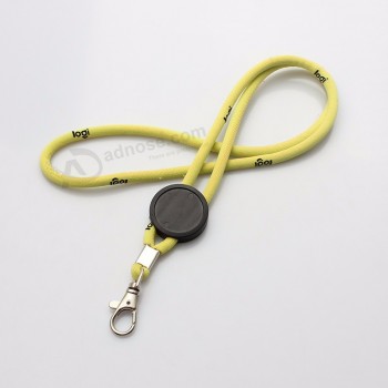 custom logo elastic woven cord badge holder lanyard round lanyard with stopper