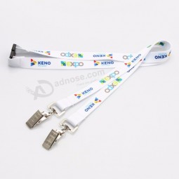 Kundenspezifisches Logo-Sublimations-Abzeichenhalter-Lanyard mit doppeltem Bulldog-Clip