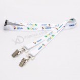 Longe porte-badge rush sublimation logo personnalisé avec double clip bouledogue