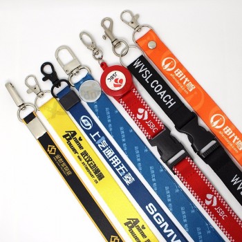 factory custom cheap sublimation printing polyester badge holder lanyard with breakaway buckle
