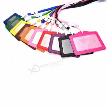women Men name credit card holders PU bank card neck strap card Bus ID holders candy colors identity badge with lanyard 10.3*8CM