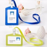 Porte-cartes en cuir PU souple fait à la main avec lanière d’origine pour ID/Access/Bus/PassCard, horizontal vertical en option