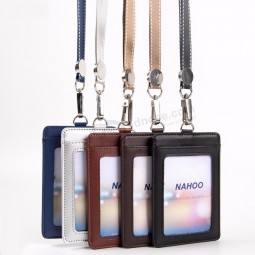 Lanyards Id Ausweisinhaber Namensschild Kunststoff Abzeichen Echtleder Kartenhalter vertikale Kreditkarten Bus Karten Fall Bürobedarf