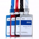 Porte-carte d’identité d’entreprise haute brillance avec sangle de cou de 1,5 cm, étui à cartes nominatives en métal avec porte-badge lanière, personnaliser le porte-badge LOGO