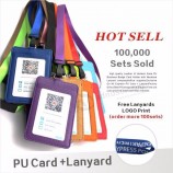 leatherid Inhaberfall PU-Geschäftsausweis-Kartenhalter mit Halskettenabzugsleinenlogo fertigen Druckfirma u. Bürozubehöre besonders an