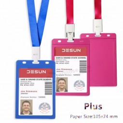 Vertical 105x74mm Candy Colors Exhibition Card Holder with Original Lanyard badge holder for Business/Access/Pass Cards