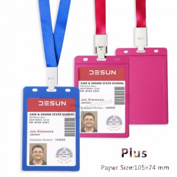 porta carte da esposizione verticale color caramella 105x74mm con porta badge originale con cordino per carte business / access / pass