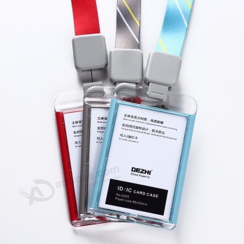 DEZHI-Fashion style Acrylique clair ID IC Card Case le prix le plus bas de la carte de travail avec porte-badge de lanière, peut personnaliser le LOGO, OEM !