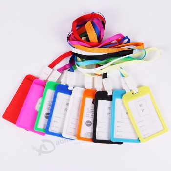 1PC PP ID Badge Holder Accessoires Vertical Credit Card Bus Cards Case Papelaria Fournitures de papeterie mignonnes avec porte-badge lanière