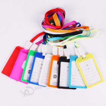 1PC PP ID Badge Holder Accessories Vertical Credit Card Bus Cards Case Papelaria Cute Stationery Supplies With Lanyard badge holder