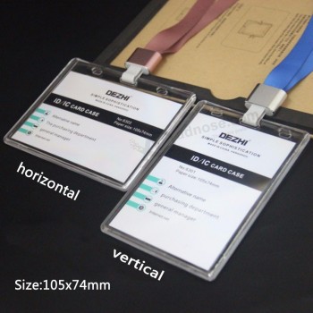 mais suporte de crachá de transparência de estilo + cordão de poliéster, suporte de cartão de ID IC claro como fornecedor de escritório personalizado