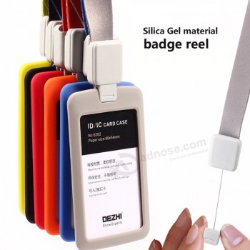 suporte de crachá de corda retrátil com sílica Gel material ID titulares de acessórios, macio e confortável, foco na personalização