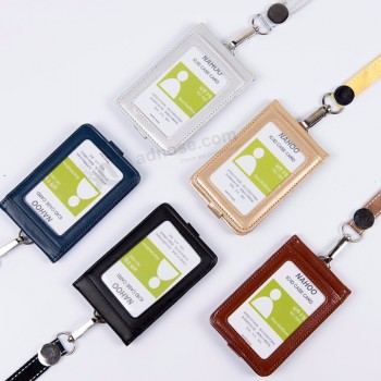 Lanières Nahoo Id Badge Holder Mignon Nom Tag Badge En Plastique Badge En Cuir Véritable Porte-Carte Titulaire De La Carte De Crédit Bancaire Fournitures De Bureau