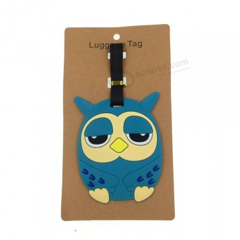 Dessin animé Animal hibou Étiquette de voyage Accessoires de voyage Gel de silice Valise ID Porte-adresse Étiquette d’embarquement de bagages Étiquette portable