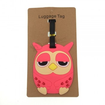 animal de dibujos animados rosa Owl equipaje Etiqueta maleta ID titular de la dirección
