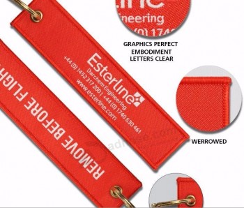 Porte-clés tissés avec logo personnalisé en textile pour moto avec anneau en métal