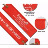 textile custom logo woven keyrings for motorcycle with metal ring
