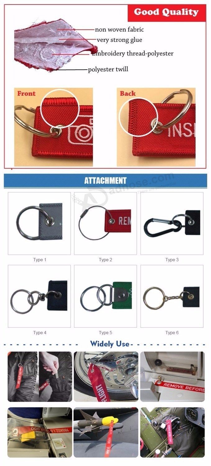 Textil Custom Logo gewebte Schlüsselanhänger für Motorrad mit Metallring
