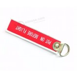 custom textile logo woven Key ring with metal ring