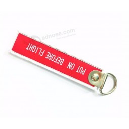 custom textile logo woven Key ring with metal ring