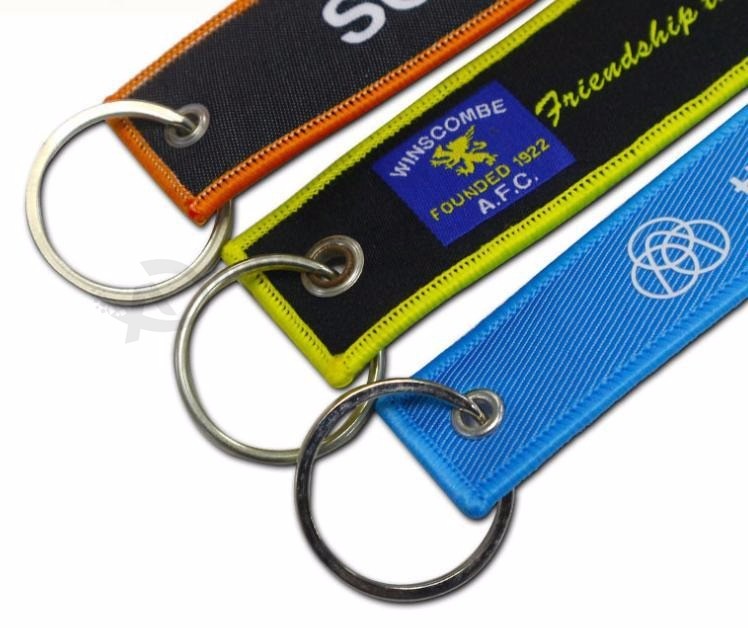 Benutzerdefinierte Logo Stoff gewebt Schlüsselanhänger für Reißverschluss ziehen