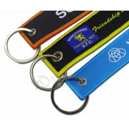 custom logo fabric woven keyring for zipper pull