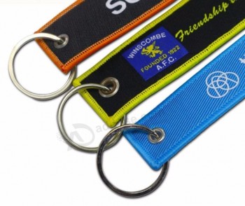 custom logo fabric woven keyring for zipper pull