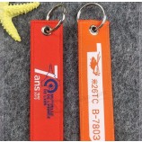 fabric textile logo woven keyring for zipper pull with eyelet