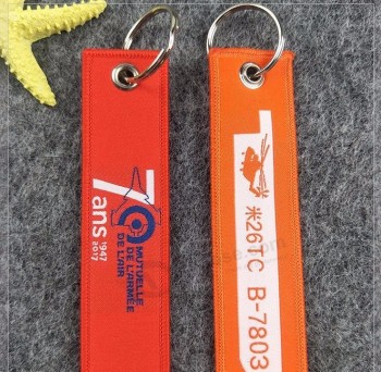 fabric textile logo woven keyring for zipper pull with eyelet