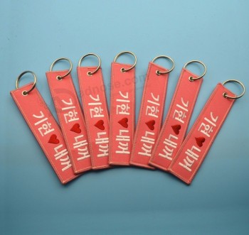 Benutzerdefinierte gewebte Logo Stoff Handtasche Label Schlüsselanhänger