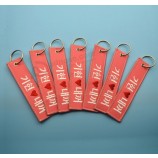custom woven logo fabric handbag label keyring
