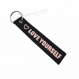 high quantity cheap fabric custom patch embroidery embroidered keyring keychain