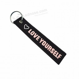 high quantity cheap fabric custom patch embroidery embroidered keyring keychain