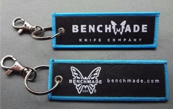 Porte-clés tissé à double logo pour vêtement avec anneau en métal porte-clés personnalisés