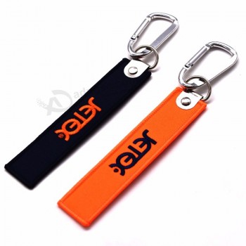personalizado tecido marca letras tecido bordado Tag chave com mosquetão para sacos