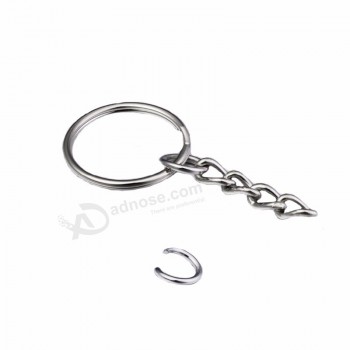 1000 Stück pro Tasche DIY Schlüsselbund 25mm Spaltring + 4 Gliederkette mit separatem Biegering Kombinationsschlüsselring