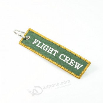 diseño personalizado su propia tela bordada etiqueta de la tripulación de vuelo etiqueta del llavero bordado fresco llaveros etiqueta