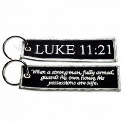High quality custom logo embroidered cool keychains tag with D hook