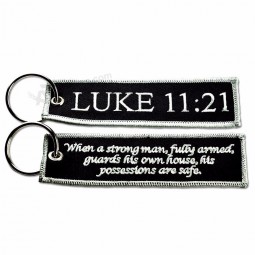 high quality custom logo embroidered cool keychains tag with D hook