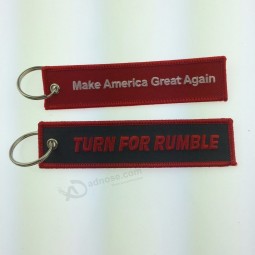 Custom double side embroidered cool keychains tag with company logo/slogan